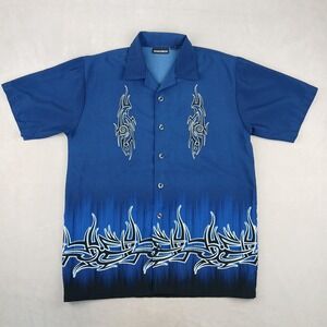 VTG ODO Small Mens Shirt Flames Tribal Y2K Embroidered‎ 22x28